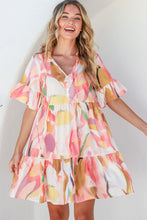 Load image into Gallery viewer, Mini Dress | Pink Geometric Print Ruffled Short Sleeve
