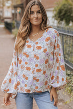 Load image into Gallery viewer, Multicolour Floral Print V Neck Puffy Lantern Sleeve Blouse | Tops/Blouses &amp; Shirts
