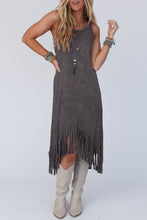 Load image into Gallery viewer, Gray Round Neck Sleeveless Fringe Hem Long Dress
