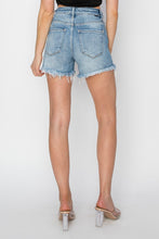 Load image into Gallery viewer, Blue Jean Shorts | RISEN High Rise Frayed Hem Blue Denim Shorts | Blue Jeans
