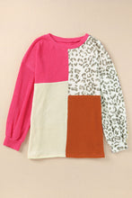 Load image into Gallery viewer, Rose Leopard Patchwork Color Block Ribbed Long Sleeve Top | Tops/Long Sleeve Tops
