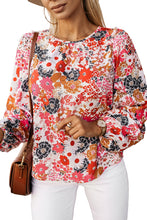 Load image into Gallery viewer, Fiery Red Floral Crewneck Long Sleeve Blouse | Tops/Blouses &amp; Shirts
