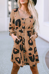 Mini Dress | Leopard Print Bubble Sleeve Loose Knit