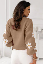 Load image into Gallery viewer, Pale Khaki Pink Floral Pattern Drop Shoulder Sweater | Tops/Sweaters &amp; Cardigans
