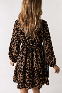 Leopard Ruffled Elastic Cuff Mini Dress | Dresses/Mini Dresses