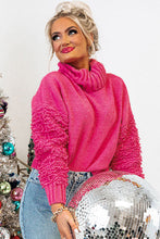 Load image into Gallery viewer, Pink Ribbed Turtleneck Fuzzy Sleeve Knit Sweater | Tops/Sweaters &amp; Cardigans
