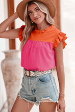 Load image into Gallery viewer, Flutter Sleeve Blouse | Orange Two Tone Ruffled Top
