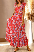 Load image into Gallery viewer, Fiery Red Multicolor Floral Ruffled Crop Top and Maxi Skirt Set | Two Piece Sets/Two Piece Dresses
