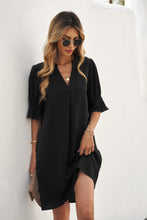 Load image into Gallery viewer, Black Ruffled Sleeve Shift Dress | Dresses/Mini Dresses
