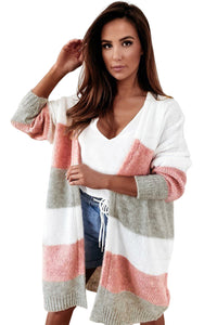 Gray Colorblock Stripe Open-Front Cardigan | Tops/Sweaters & Cardigans