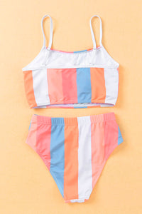 Orange Vertical Striped High Waist Bikini Swimsuit | Swimwear/High Waisted Swimsuit