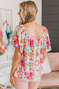 Multicolor Watercolor Floral Square Neck Ruffle Sleeve Blouse | Tops/Blouses & Shirts