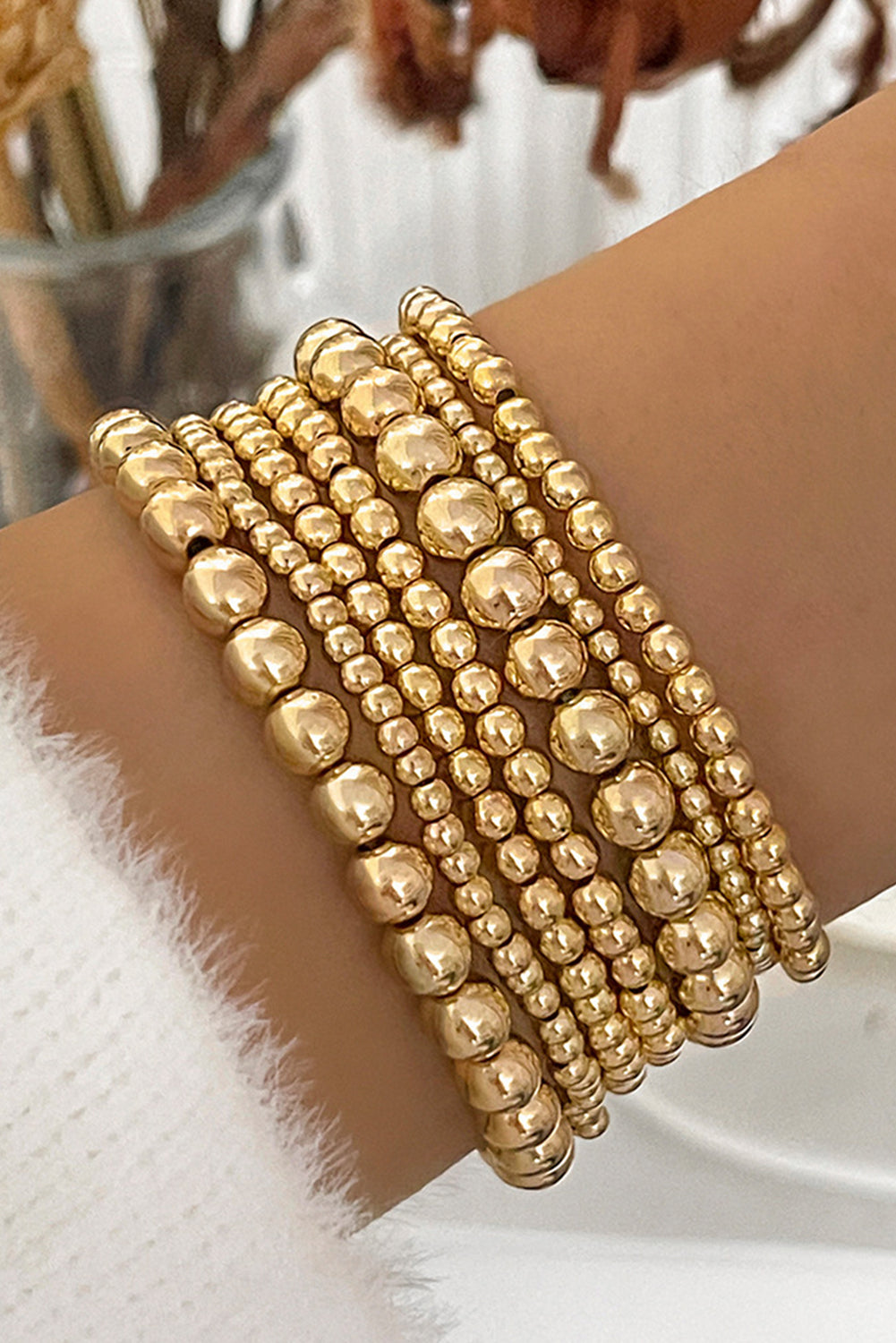 Beaded Bracelet Set | Gold 7 PC Minimalist Luxury Bracelet Set