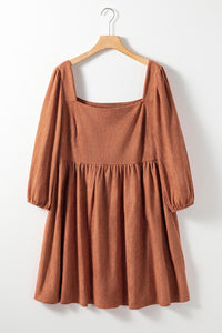 Balloon Sleeve Dress | Chestnut Plus Size Suede Square Neck