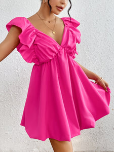 Mini Dress | Ruffled V-Neck Cap Sleeve Dress