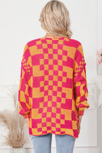 Multicolor Open Front Mixed Checkered Pattern Knit Cardigan | Tops/Sweaters & Cardigans