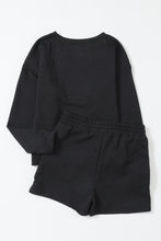 Load image into Gallery viewer, Drawstring Shorts Set | Black Textured Long Sleeve Top Shorts
