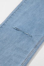 Load image into Gallery viewer, Light Blue Distressed Slit Leg Raw Edge Straight Jeans | Bottoms/Jeans
