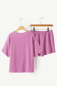 Phalaenopsis Ribbed Textured Knit Loose Fit Tee and Shorts Set | Two Piece Sets/Short Sets