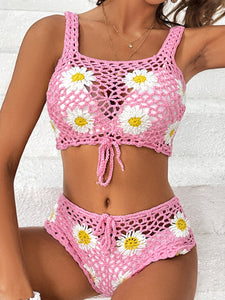 Two Piece Beach Cover Up | Pink Flower Cutout Cover Up