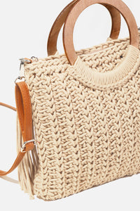 Crochet Knit Convertible Tote Bag with Tassel