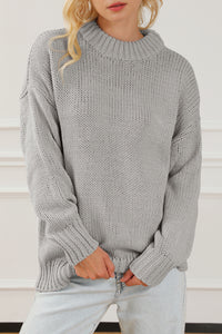 Light Grey Chunky Knit Turtle Neck Drop Shoulder Sweater | Tops/Sweaters & Cardigans