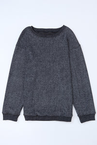 Pullover Sweatshirt | Gray Solid Ribbed Knit Round Neck