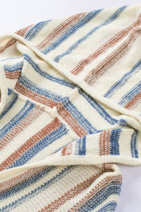 Multicolor Striped Knit Kangaroo Pocket Hooded Sweater | Tops/Sweaters & Cardigans