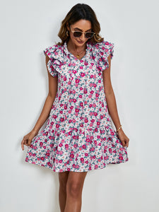 Womens Mini Dress | Tied Floral Cap Sleeve Mini Dress | Mini Dress