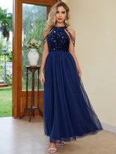 Load image into Gallery viewer, Blue Formal Gown | Backless Halter Neck Sleeveless Dress
