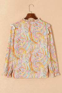 Bohemian Top | Yellow Paisley Print Ruffled Shirt