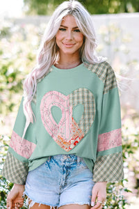 Plaid Heart Long Sleeve Blouse