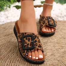 Load image into Gallery viewer, Suede Sandals | Leopard Wedge Sandals
