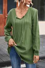 Load image into Gallery viewer, V Neck Blouse | Green Casual Pleated Textured Top
