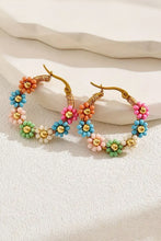 Load image into Gallery viewer, Pink Colorful Flower Hoop Earrings
