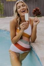 Load image into Gallery viewer, Multicolor Striped Criss Cross Backless One-piece Swimwear | Swimwear/One-Piece Swimsuit
