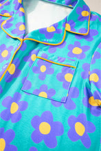 Load image into Gallery viewer, Green Flower Print Short Sleeve Shirt Pajamas Set | Loungewear &amp; Sleepwear/Sleepwear
