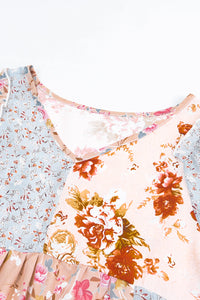 Multicolor V Neck Mixed Floral Babydoll Top | Tops/Tops & Tees