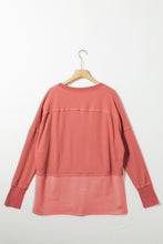 Load image into Gallery viewer, Patchwork Top | Mineral Red Exposed Seam Slit Neck Waffle Knit
