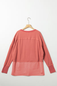 Patchwork Top | Mineral Red Exposed Seam Slit Neck Waffle Knit