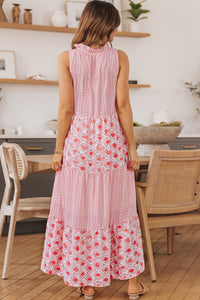 Pink Abstract Print Split Neck Sleeveless Maxi Dress | Dresses/Maxi Dresses