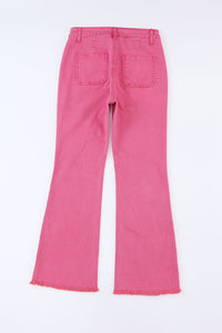 Pink Ankle-length Flare Leg Raw Hem Jeans | Bottoms/Jeans