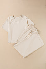 Load image into Gallery viewer, White Raw Hem Loose Tee and Wide Leg Pants Set
