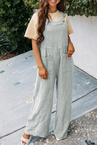 Gray Textured Wide Leg Overall with Pockets | Bottoms/Pants & Culotte