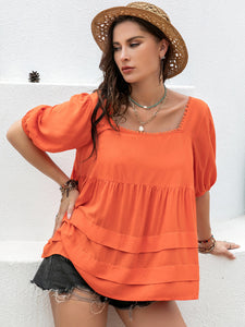 Puff Sleeve Top | Plus Size Square Neck Half Sleeve Blouse