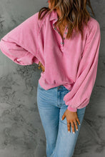 Load image into Gallery viewer, Pink Washed Snap Buttons Lantern Sleeve Pullover Sweatshirt | Tops/Sweatshirts &amp; Hoodies

