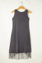 Load image into Gallery viewer, Gray Round Neck Sleeveless Fringe Hem Long Dress
