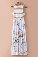 Load image into Gallery viewer, White Striped Floral Print Sleeveless Maxi Dress with Pocket
