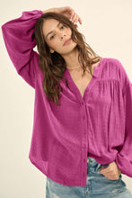 Load image into Gallery viewer, Rose Solid Color Jacquard Puff Sleeve Button up Shirt | Tops/Blouses &amp; Shirts

