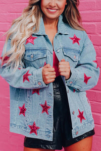 Light Blue Sequin Star Flap Pocket Denim Jacket | Outerwear/Denim jackets